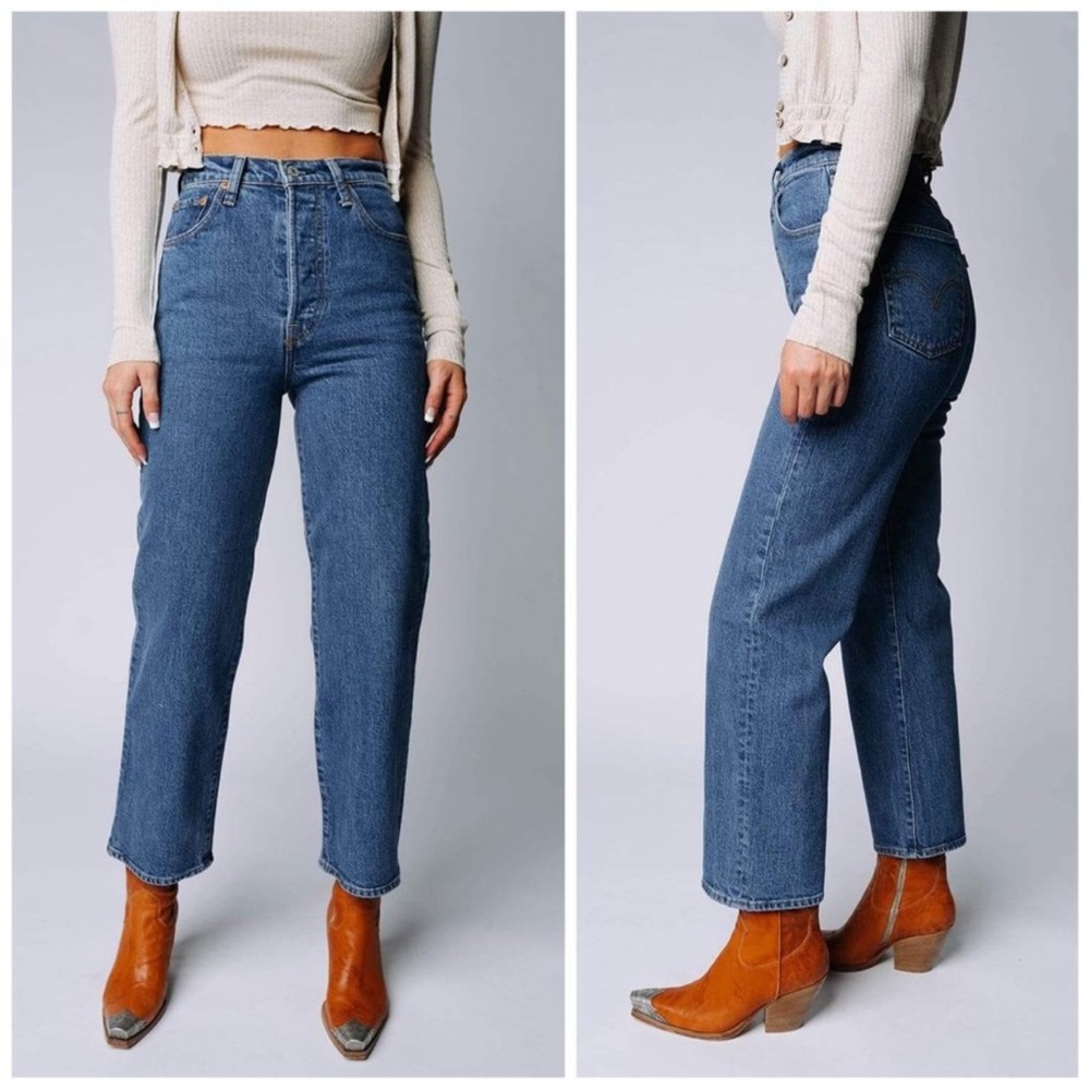 Levis Premium Women Denim Jean 29 Ribcage Straight Ankle Blue Button Fly Hi Rise - Picture 2 of 11